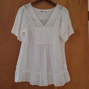 Solitary BOHO Sheer Croche Shortsleeve Top
